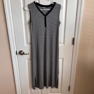 Talbots Striped Maxi Dress Sleeveless Casual Henley Comfy Black White XS‎